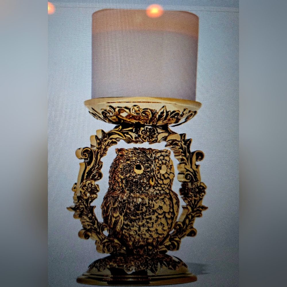 Bath &  Body works Owl Ornate Pedestal Candle Holder Gold Tone New in Box  NWT
